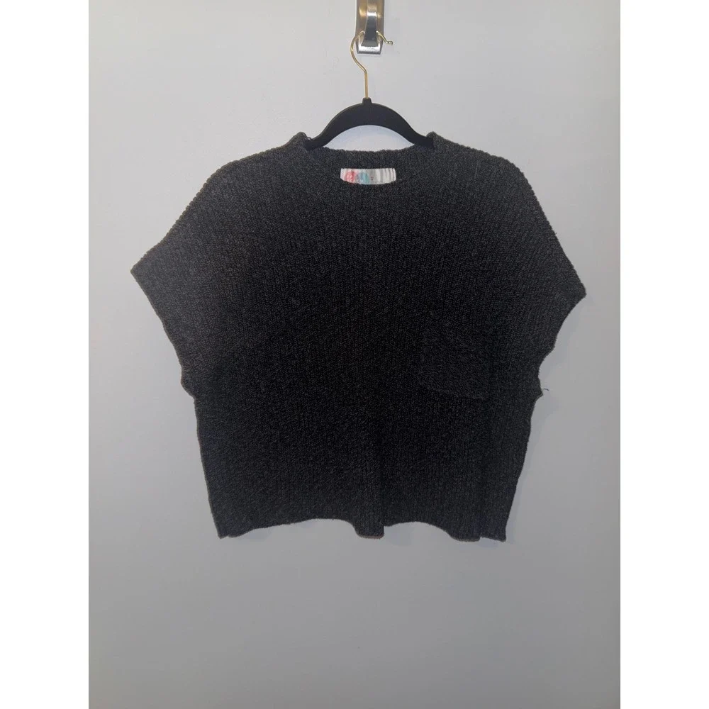 FP Beach Free People Charcoal Gray Cotton Knit Sweater Vest Pocket XL